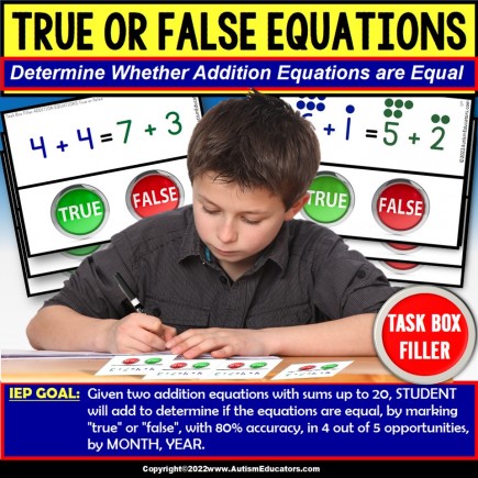 Addition Equations with Sums Up To 20 | TASK BOX FILLER® for Special Education